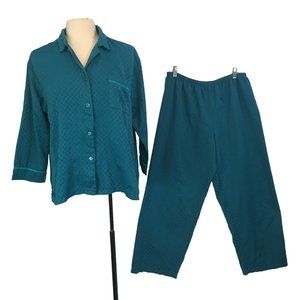 Miss Elaine Womens Teal Blue Green Pajamas, Button Top,‎ Pants PM